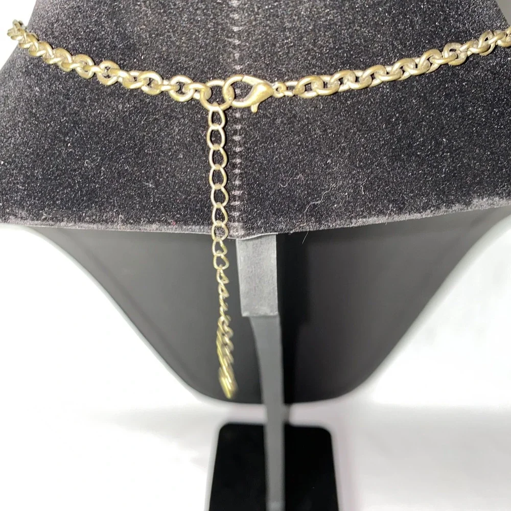 Statement Necklace Gold Tone Geometric Floral Amber Rhinestone Pendant‎ Choker